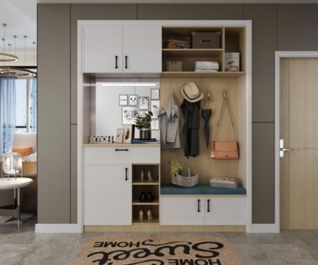 全鋁鞋柜-01（風(fēng)格：現(xiàn)代；顏色：暖白橡木）